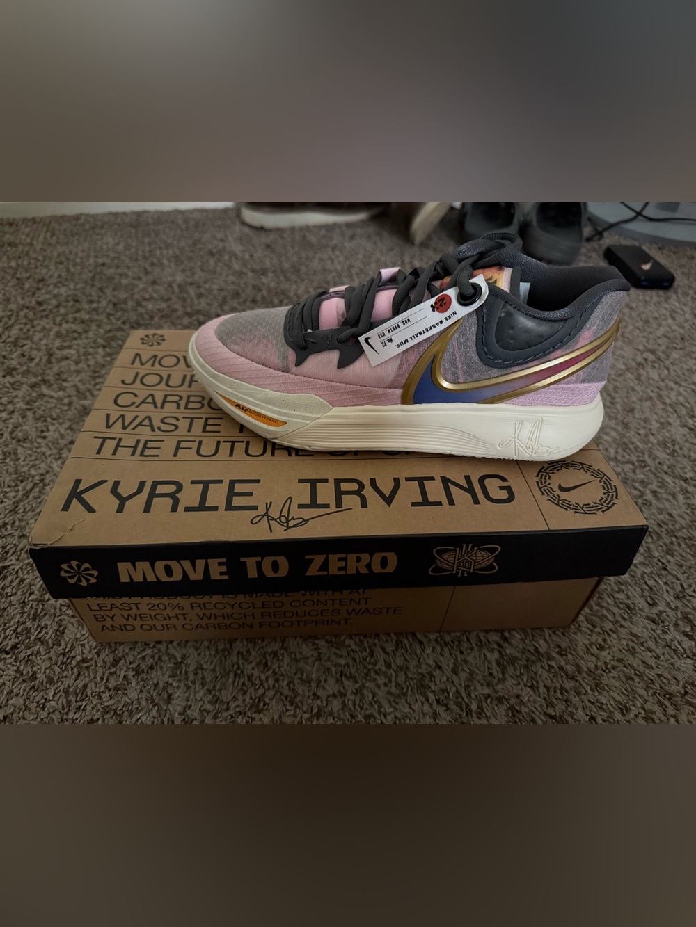 Nike Women's Pink, Gray & Blue Basketball Sneakers with Gold Swoosh